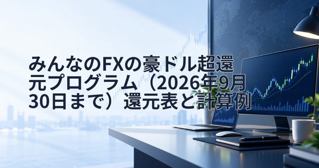 みんなのFXの豪ドル超還元プログラム（2026年9月30日まで）還元表と計算例