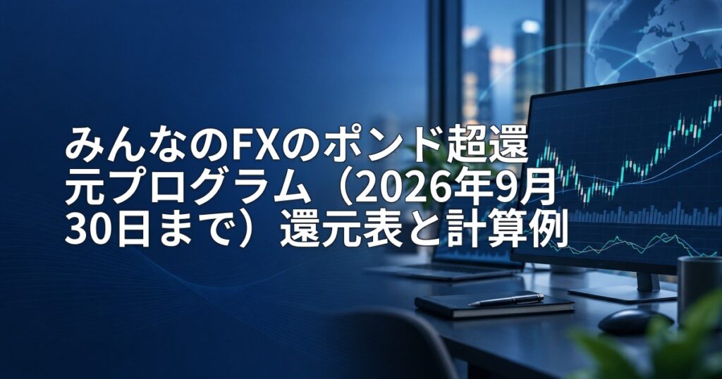 みんなのFXのポンド超還元プログラム（2026年9月30日まで）還元表と計算例
